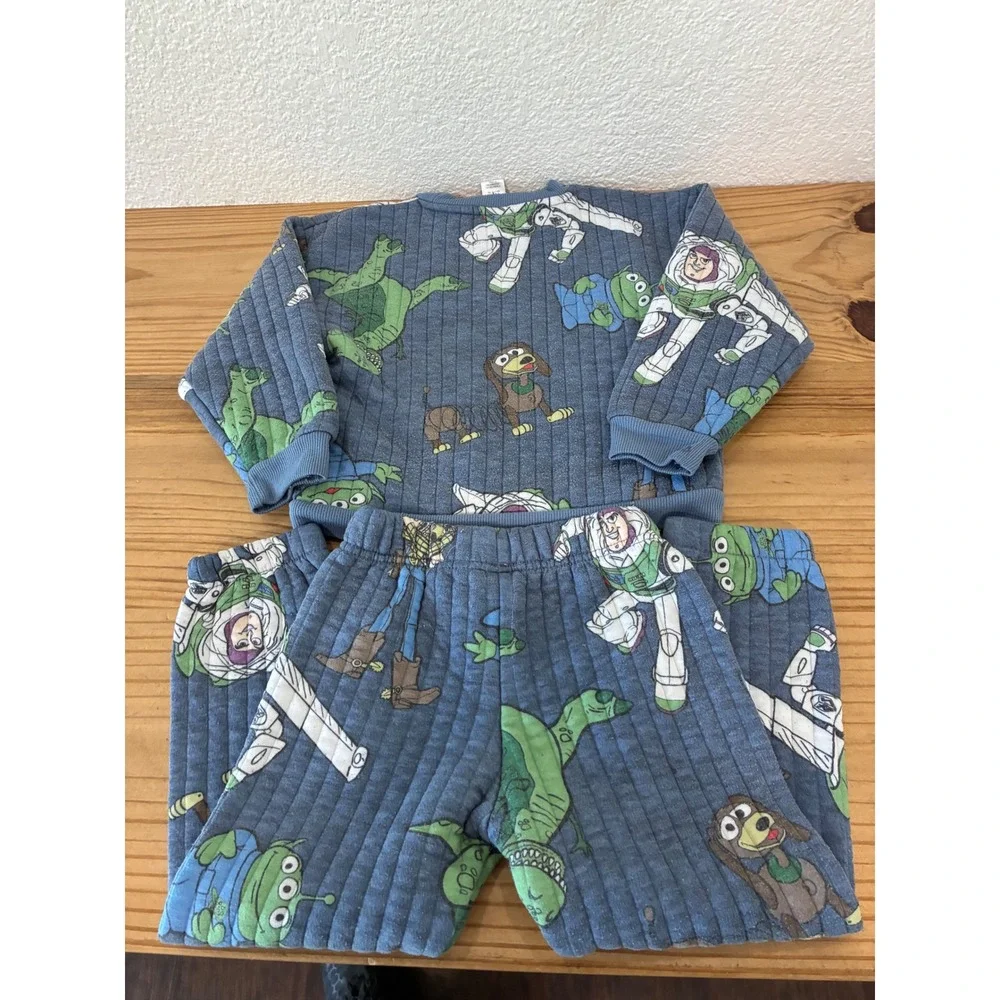 Disney Pixar Toy Story Kids Quilted Pajama Set Blue Buzz Woody Rex Slinky Size 5